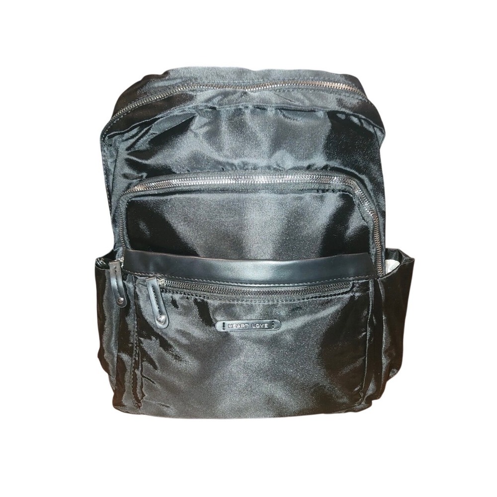 Heart‎ Love Black Nylon Backpack Multi Pocket Tech Sleeve Travel School Bag